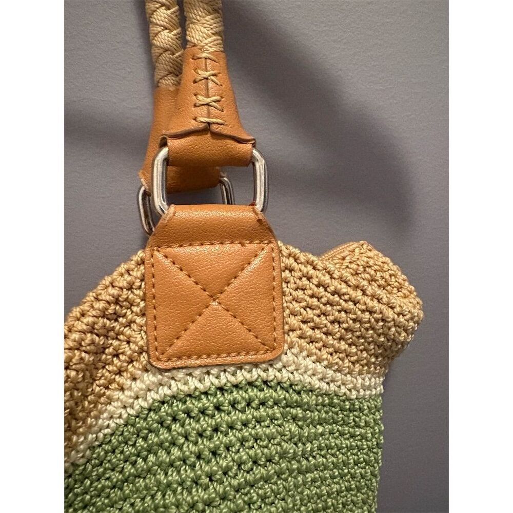 The Sak Women's Green Tan Crochet Shoulder Bag Tote - Picture 8 of 11